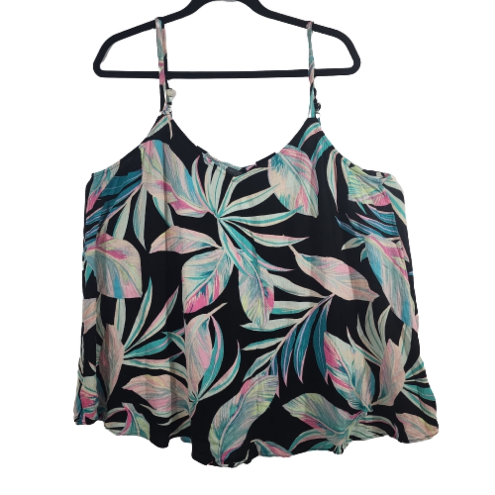 TORRID Sophie V Neck Crinkle Gauze Swing Cami Womens Plus 2X Floral Leaves